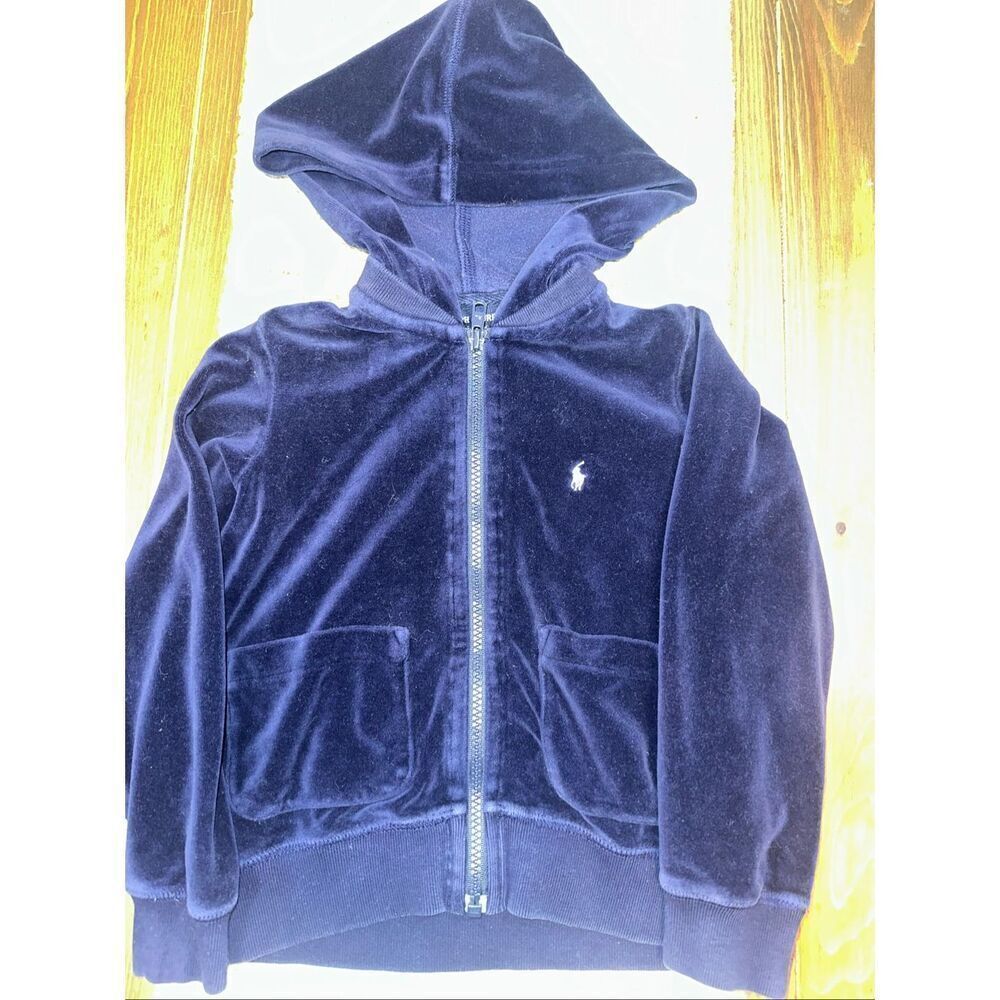 Ralph Lauren velour zip-up hoodie jacket Blue girls size 5 toddler